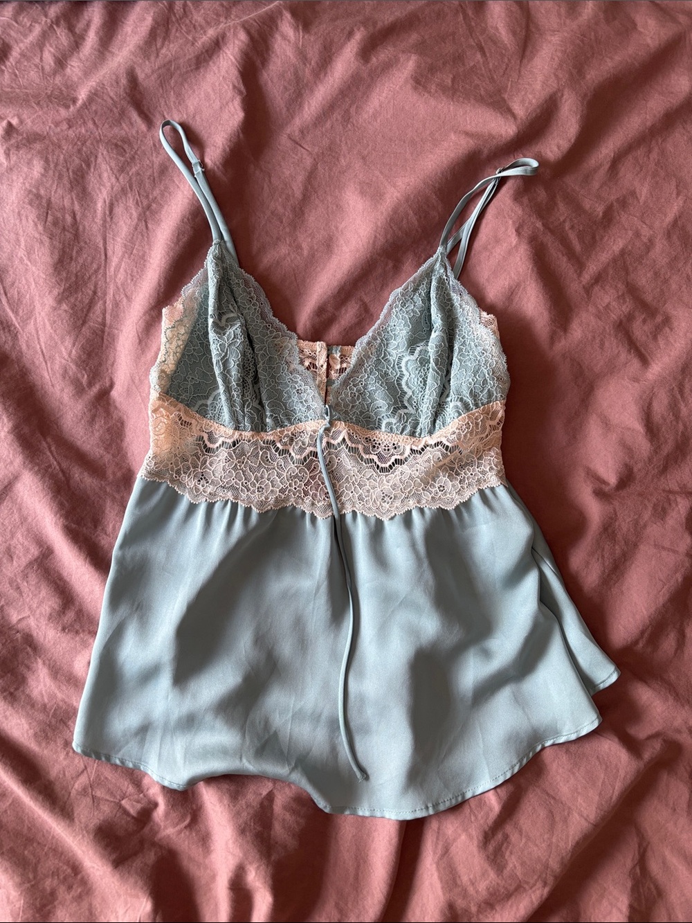 Victorias Secret Lace-Trim Satin Cami Tank in Light Blue and Blush size S